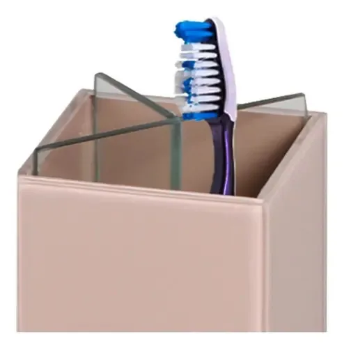 Porta Escova De Dentes Com Tampa Vidro Cappuccino Dourado