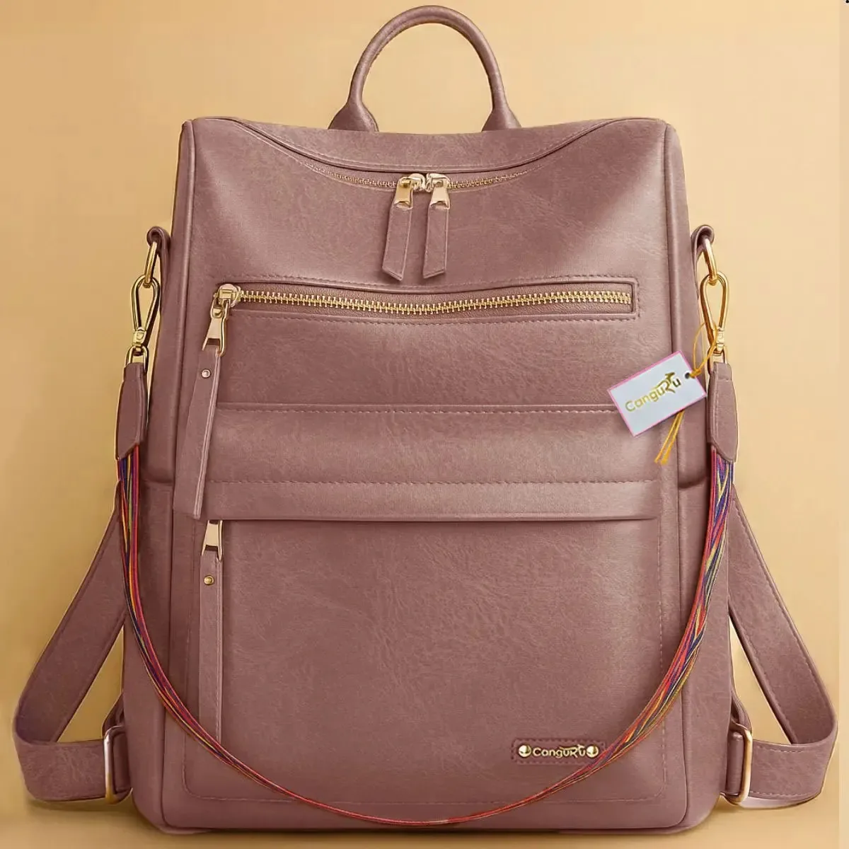 Mochila Bolsa Feminina Reforçada Casual Canguru Passeio Cor Rosa Desenho Do Tecido Liso