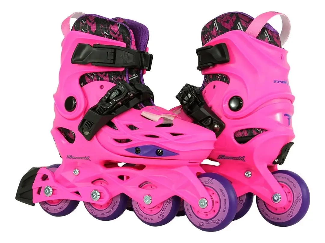 Patins Inline Infantil Traxart Freemix - Rosa - Abec-9 Tamanho Dos Patins G ( 33 - 36 )