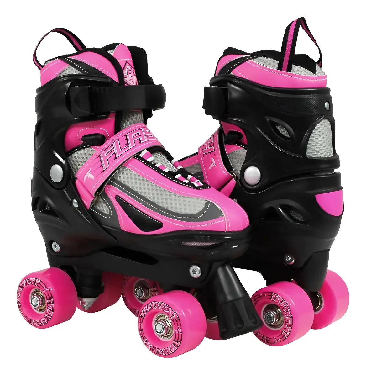 Patins Traxart Infantil Quad Flash Rosa Com Led -54mm Abec-7 Tamanho Das Rodas 5.4 Cm Tamanho Dos Patins M - 32 Ao 35