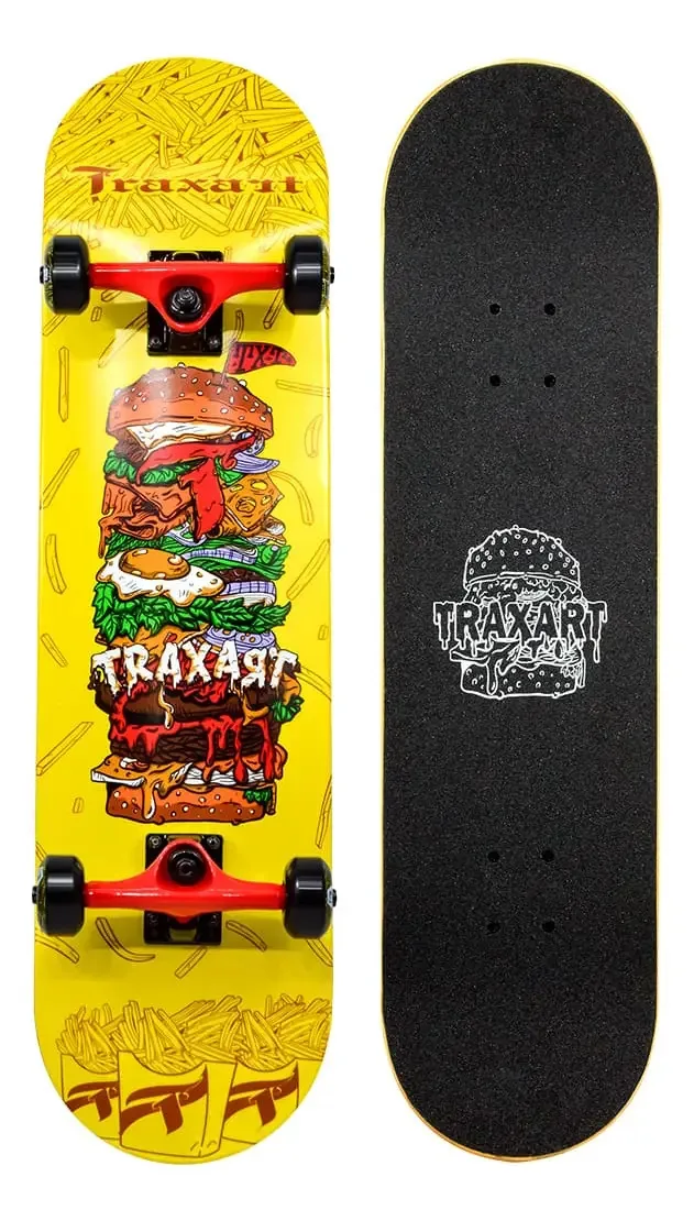 Skate Traxart Profissional Burgers And Fries Dz-276 Preta Prata