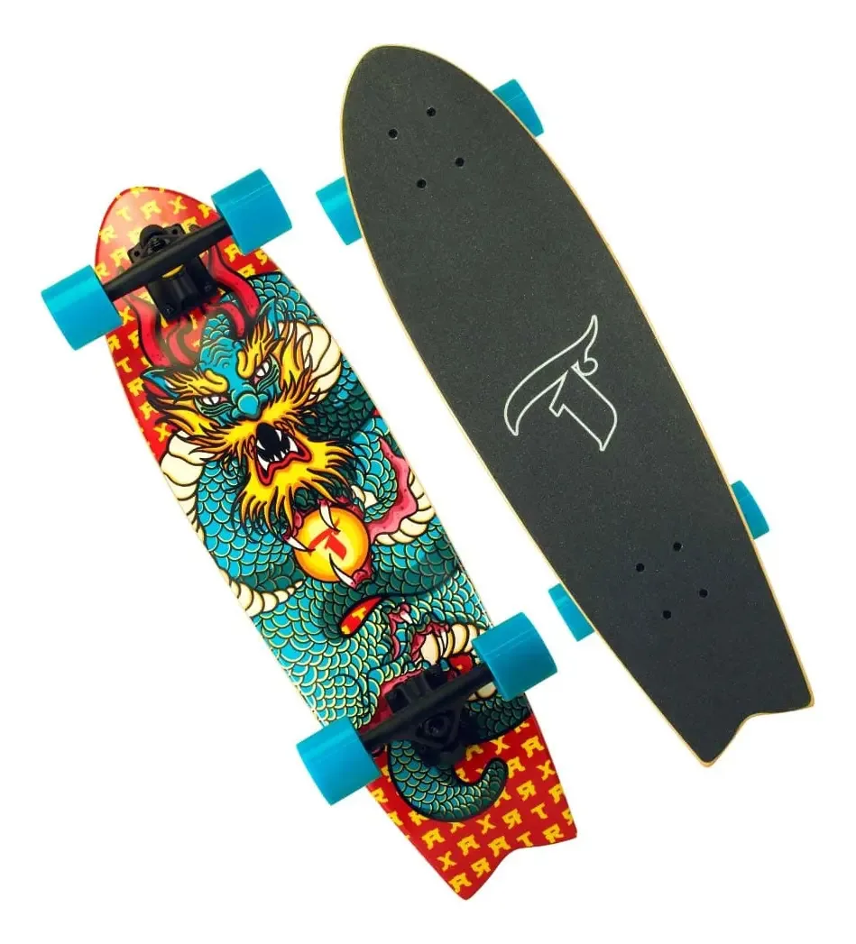 Longboard Traxart Cruiser Fishtail Shenglong 29.5'' Fa-084 Cor Azul-petróleo