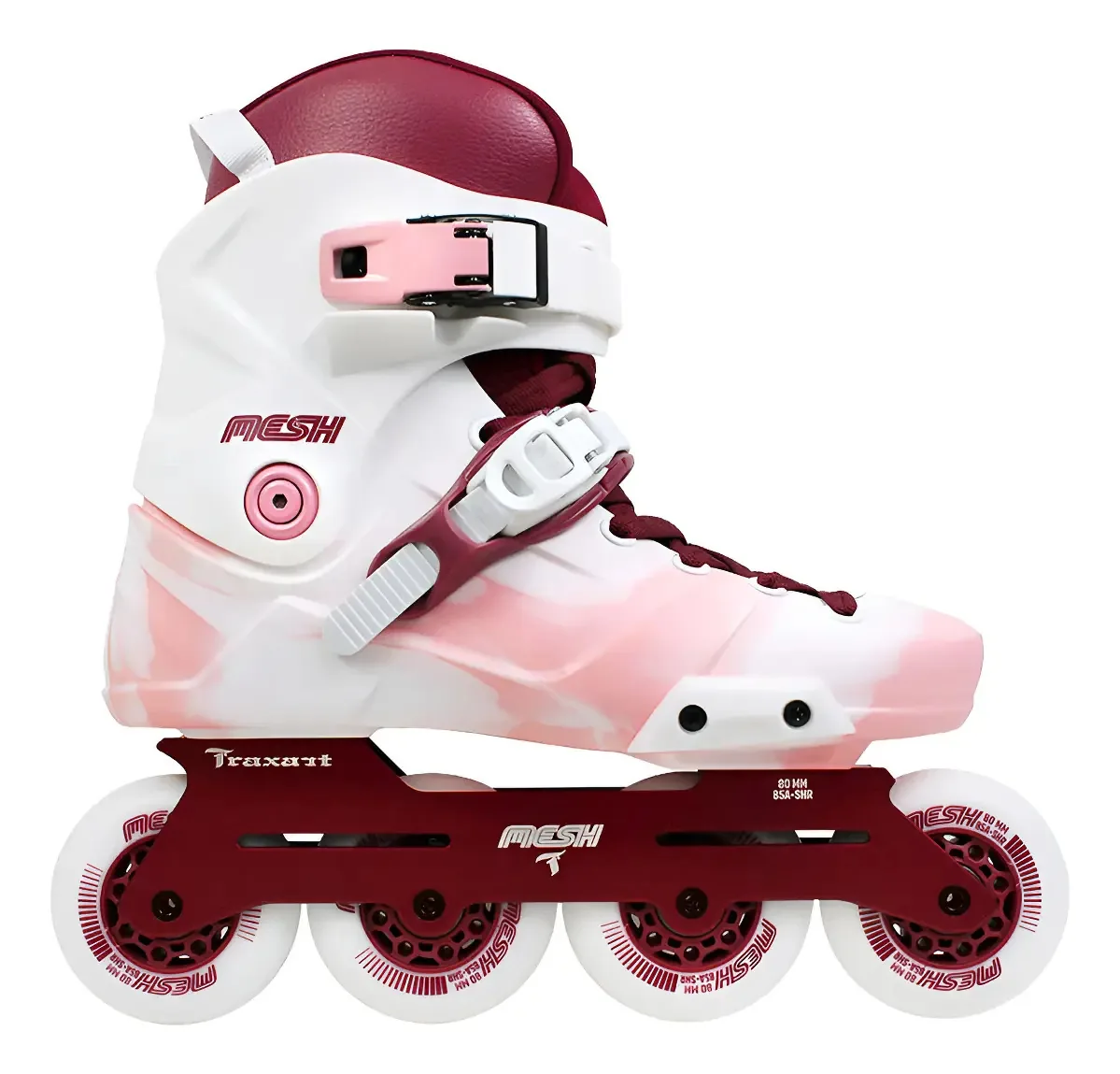 Patins Traxart Mesh Branco/pink - 80mm Abec-9 Cromo Cor Rosa Tamanho Dos Patins 36/37