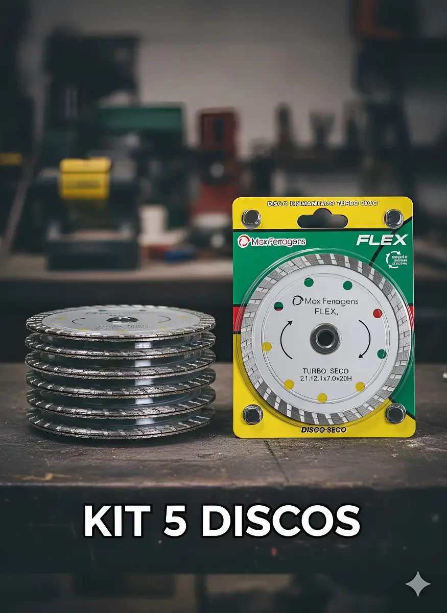 Kit 5 Disco Diamantado Turbo Seco 110mm Max Ferragens Flex Cor Prateado