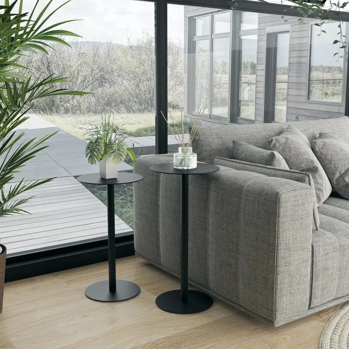 2 Mesas Cabeceira Redonda Apoio Sofa Cama Lateral Metal 32cm Cor Preto