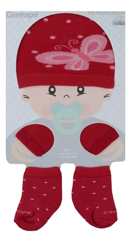 Kit Bebê Feminino Centopé Maternidade 3 Peças Vermelho 00074