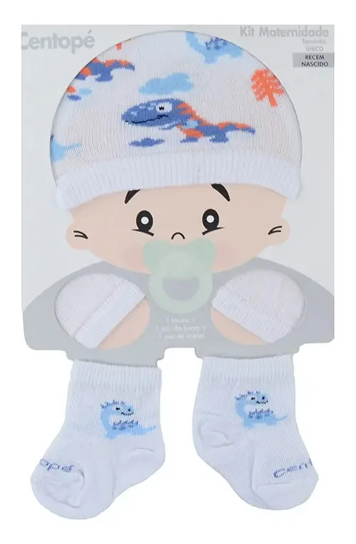 Kit Bebê Feminino Centopé Maternidade Dino 3 Peças Branco