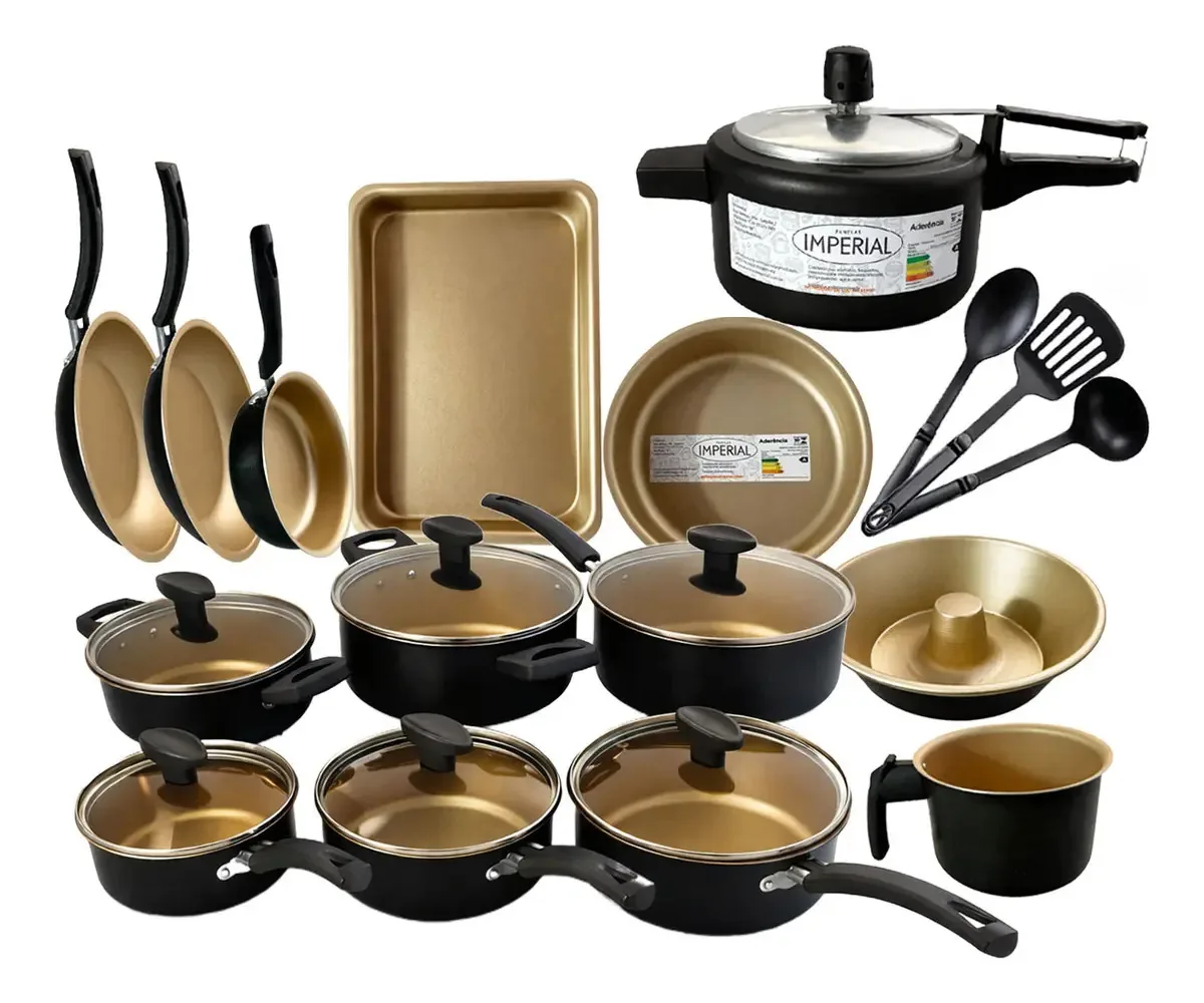 Jogo Panelas 14 Pc Teflon Antiaderente Panela Pressão Cor Preto/bege