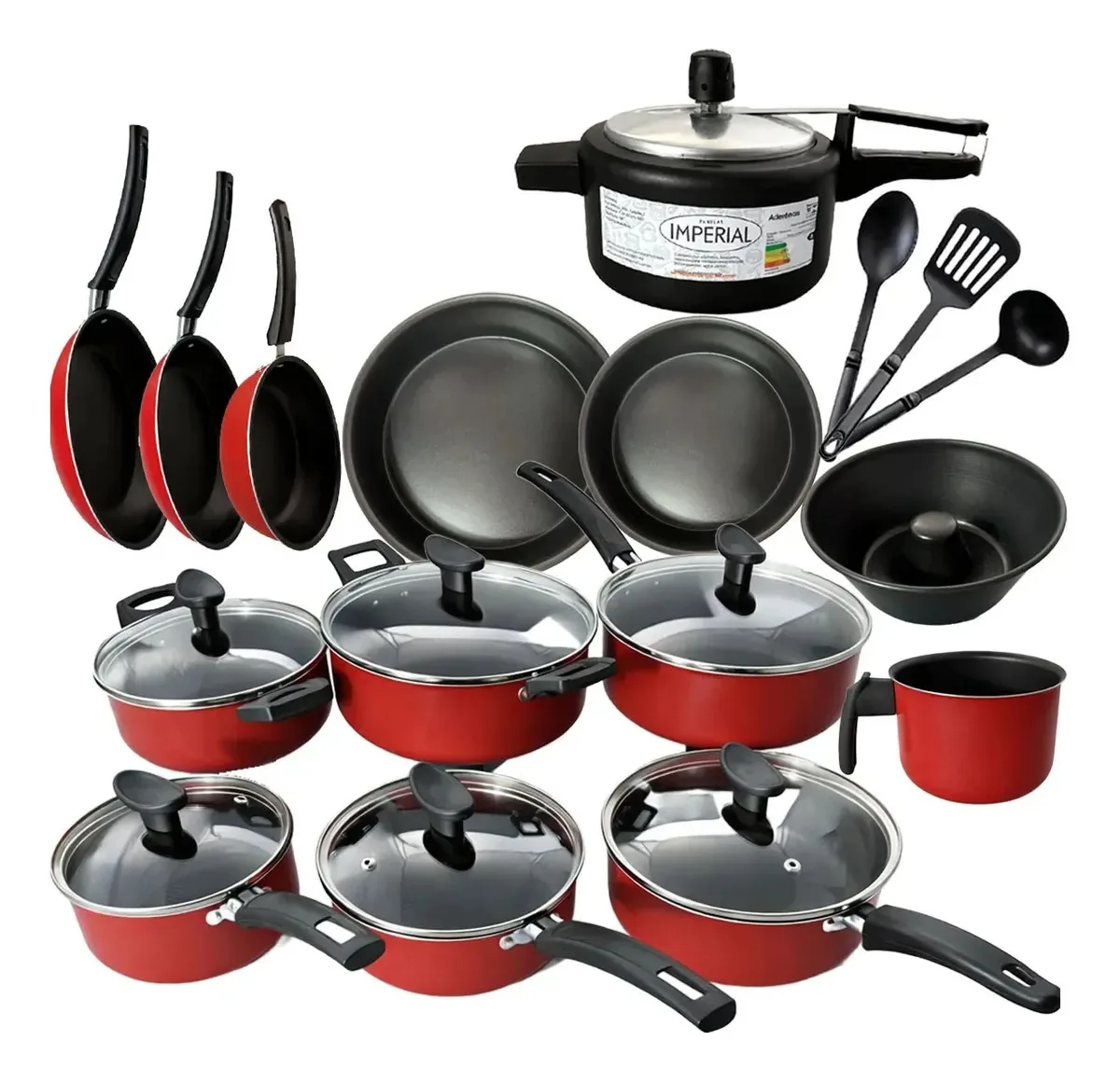 Jogo de panelas de cozinha Panelas Imperial Teflon antiaderente 17 peças vermelho