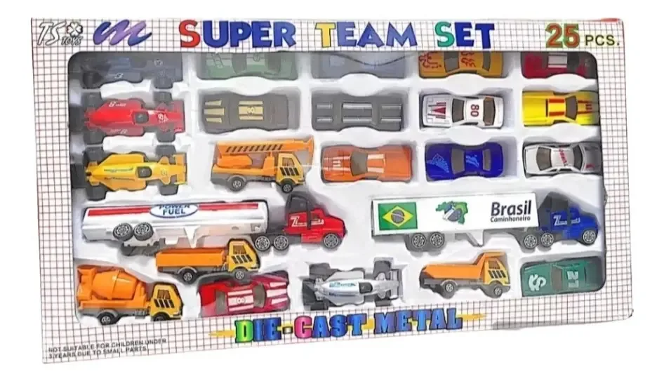 Brinquedo Carrinhos Miniaturas Com Duas Carretas Kit 25 Pçs Cor Colorido