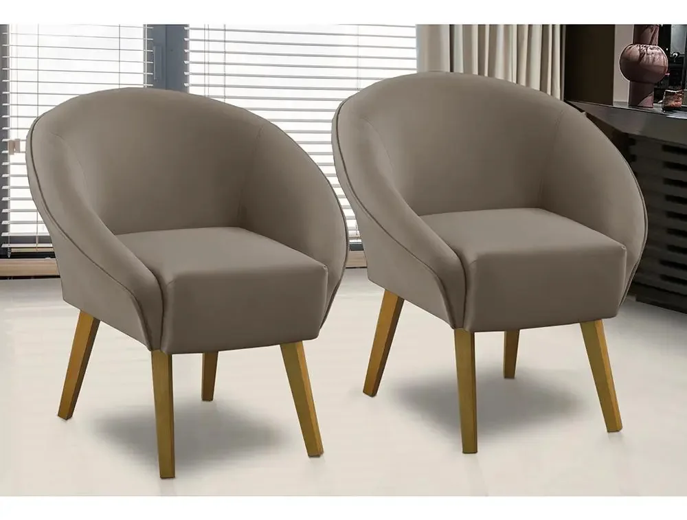 Kit 2 Poltronas Para Sala Decorativa Milena Veludo Adonai Cor Cappuccino