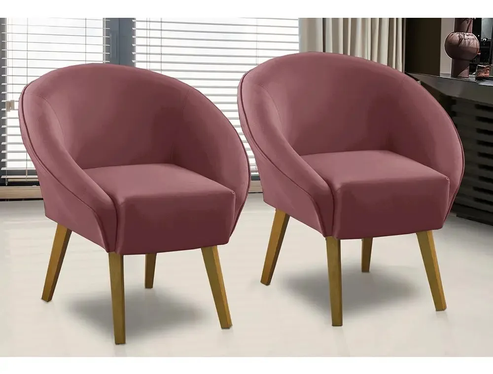 Kit 2 Poltronas Para Sala Decorativa Milena Veludo Adonai Cor Rose