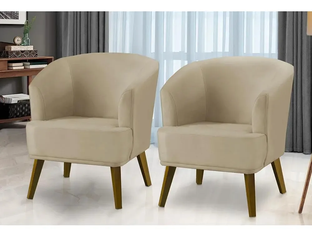 Kit 2 Poltronas Para Sala Decorativa Thais Suede Bege Adonai estofados