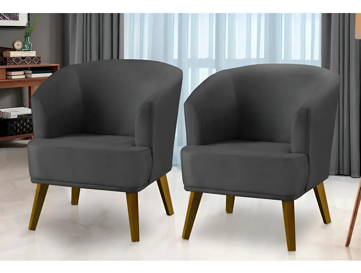 Kit 2 Poltronas Para Sala Decorativa Thais Suede Cinza Adonai Estoados