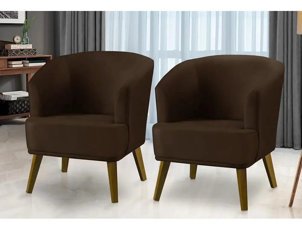 Kit 2 Poltronas Para Sala Decorativa Thais Suede Marrom Adonai Estofados