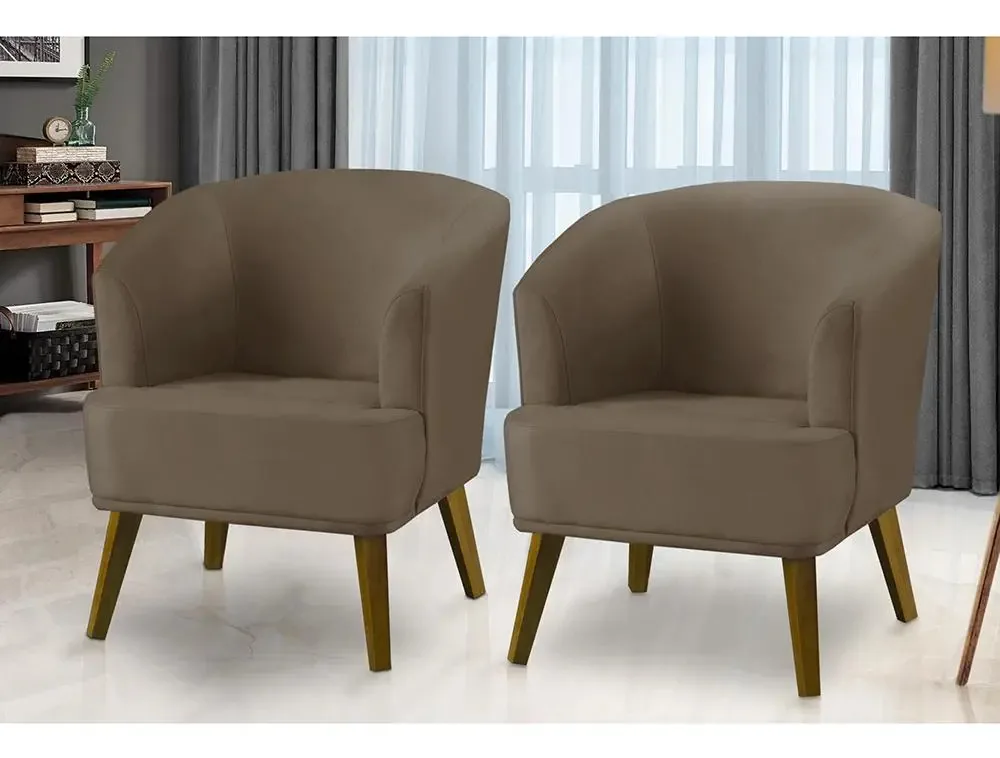 Kit 2 Poltronas Para Sala Decorativa Thais Suede Cappuccino Adonai Estofados