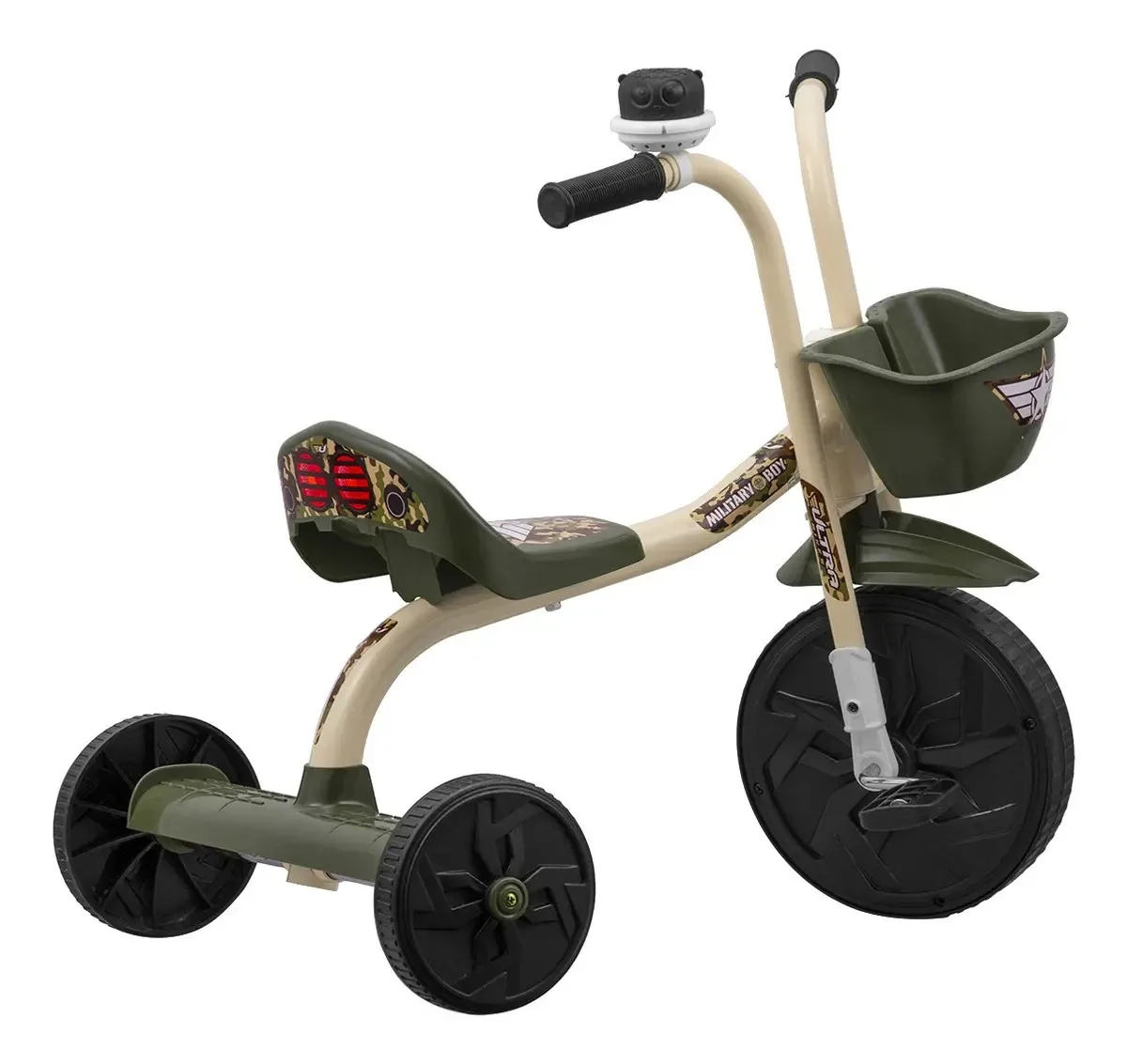 Triciclo Infantil Ultra Bikes Dobrável Com Cesto Verde Militar