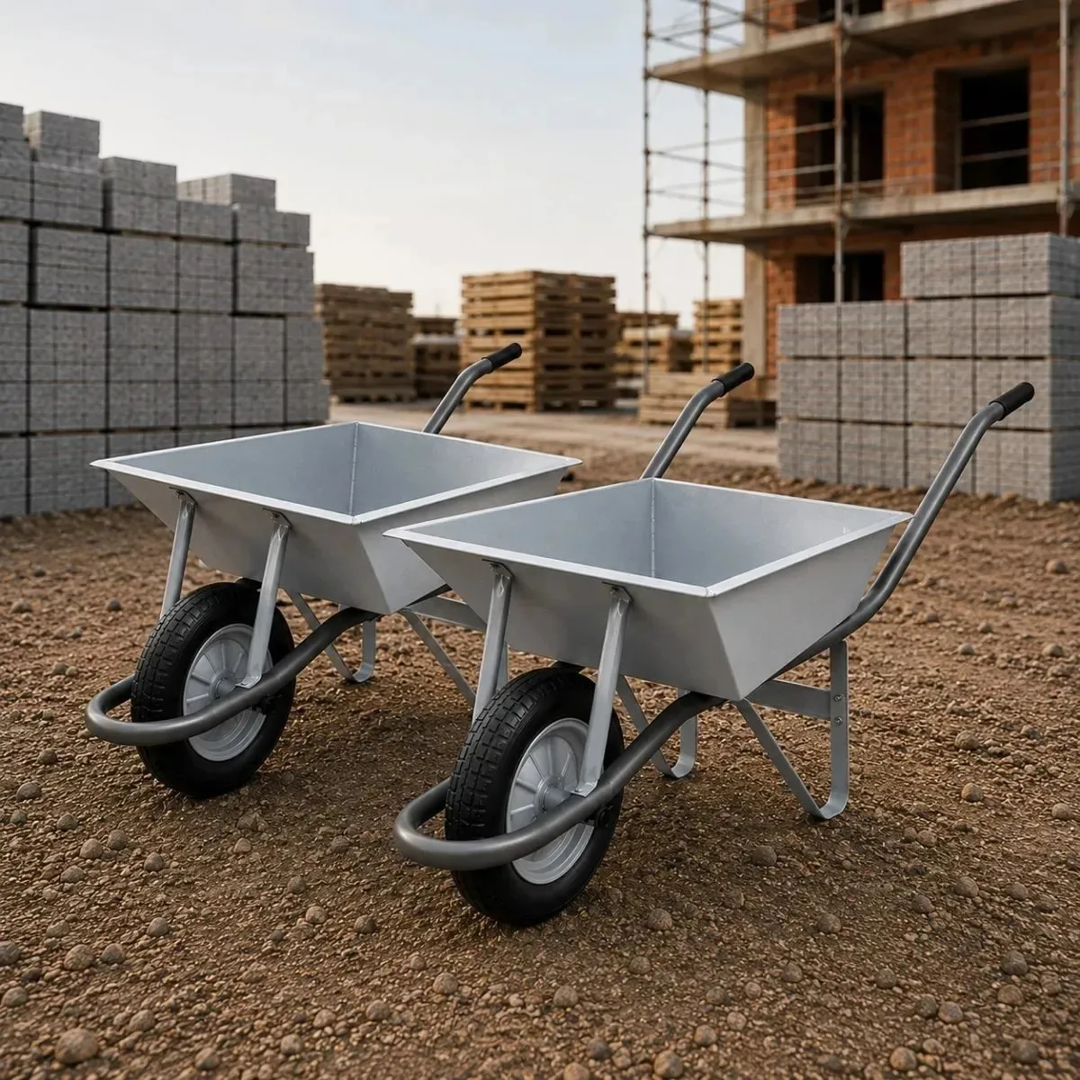 Kit 2 Carrinhos De Mão Reforçado Para Obras Chapa 22 60l