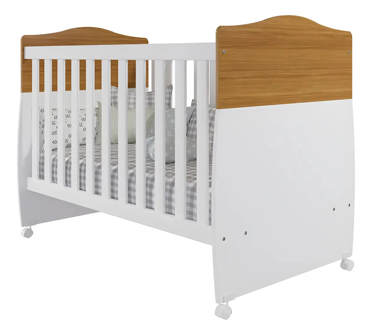 Neloja Mini Berço Estilo Americano Com Rodizios Conforto Quarto Do Bebê Elegante Moderno 100% Mdf Resistente Vira Cama Com Grade De Proteção Lateral Cor Branco/nature