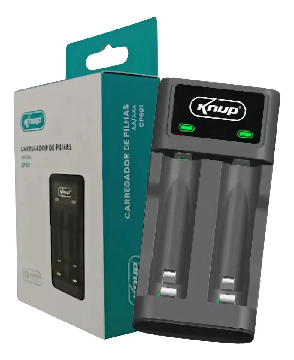 Carregador de Pilhas AA/AAA Knup Type-C 2 Canais LED Bivolt KP-CP601