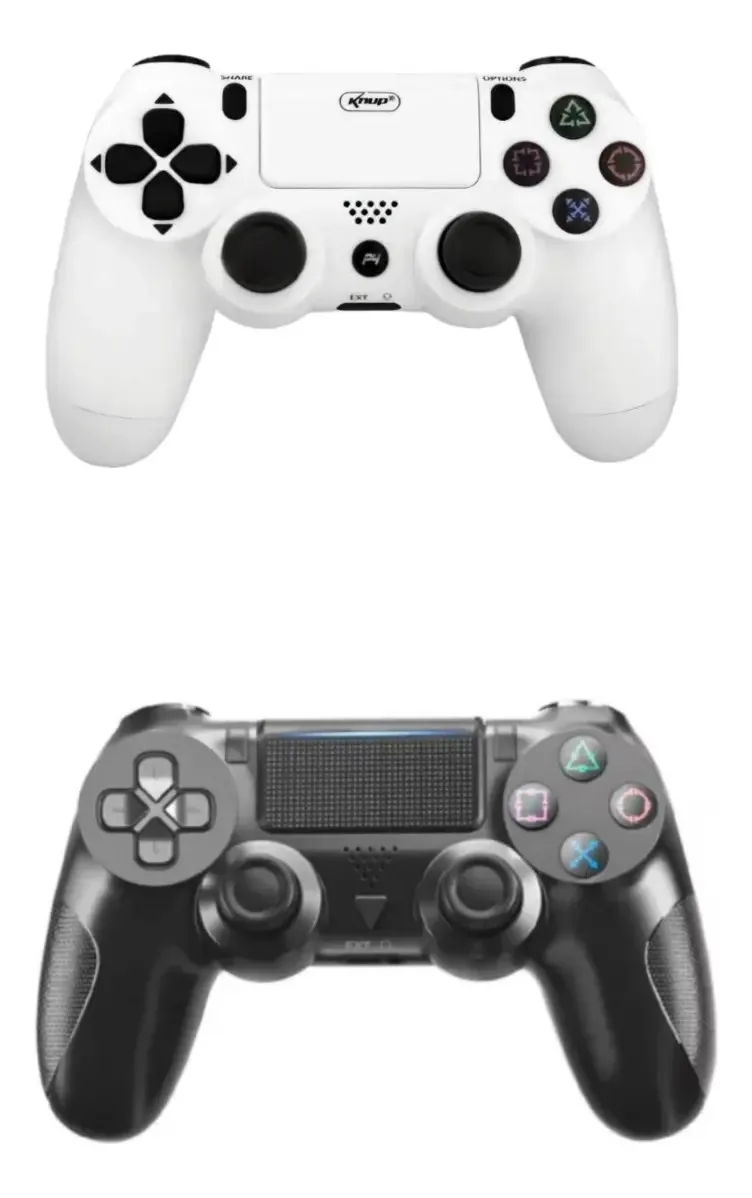 2 Controles Ps4 Com Fio 1.8m Joystick Led Knup -kp-gm036 Cor Preto E Branco