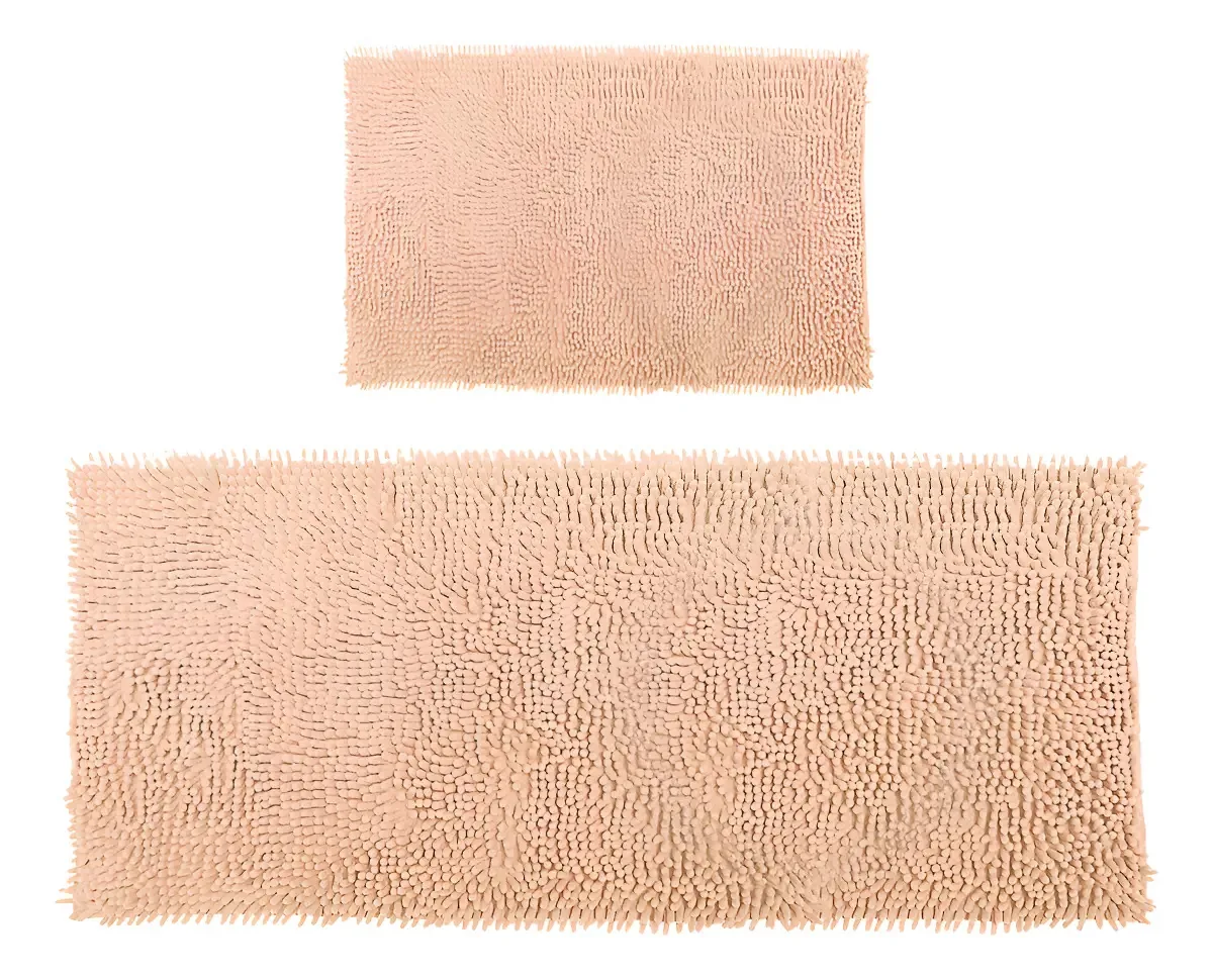 Kit Tapetes Bolinha Microfibra Antiderrapante 50x100 E 38x58 Cor Bege
