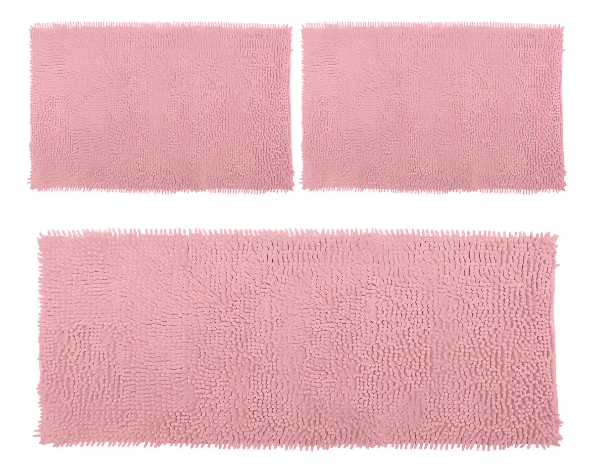 2 Tapete Bolinha 38x58cm + Passadeira Antiderrapante 100x50 Cor Rosa