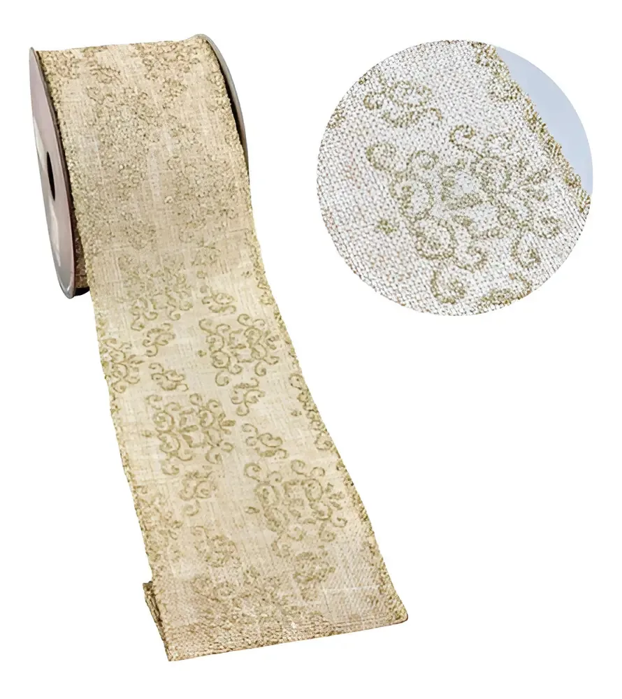 Fita Rose Natalina Linho E Arabescos 6cmx9m Natal Decorativa