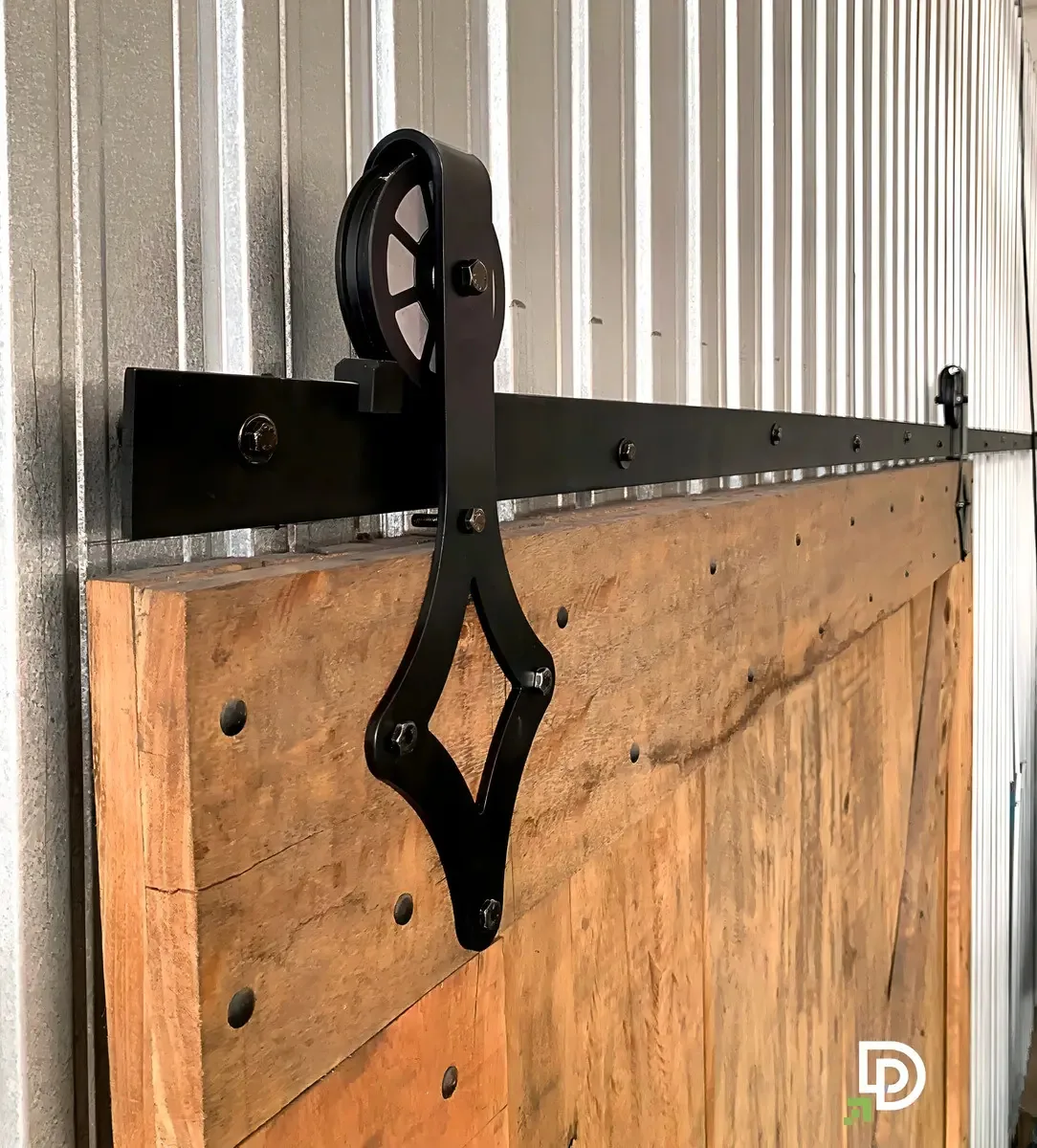 Kit Para 2 Portas De Celeiro Rústico Trilho 4m (até 150kg) Cor Preto