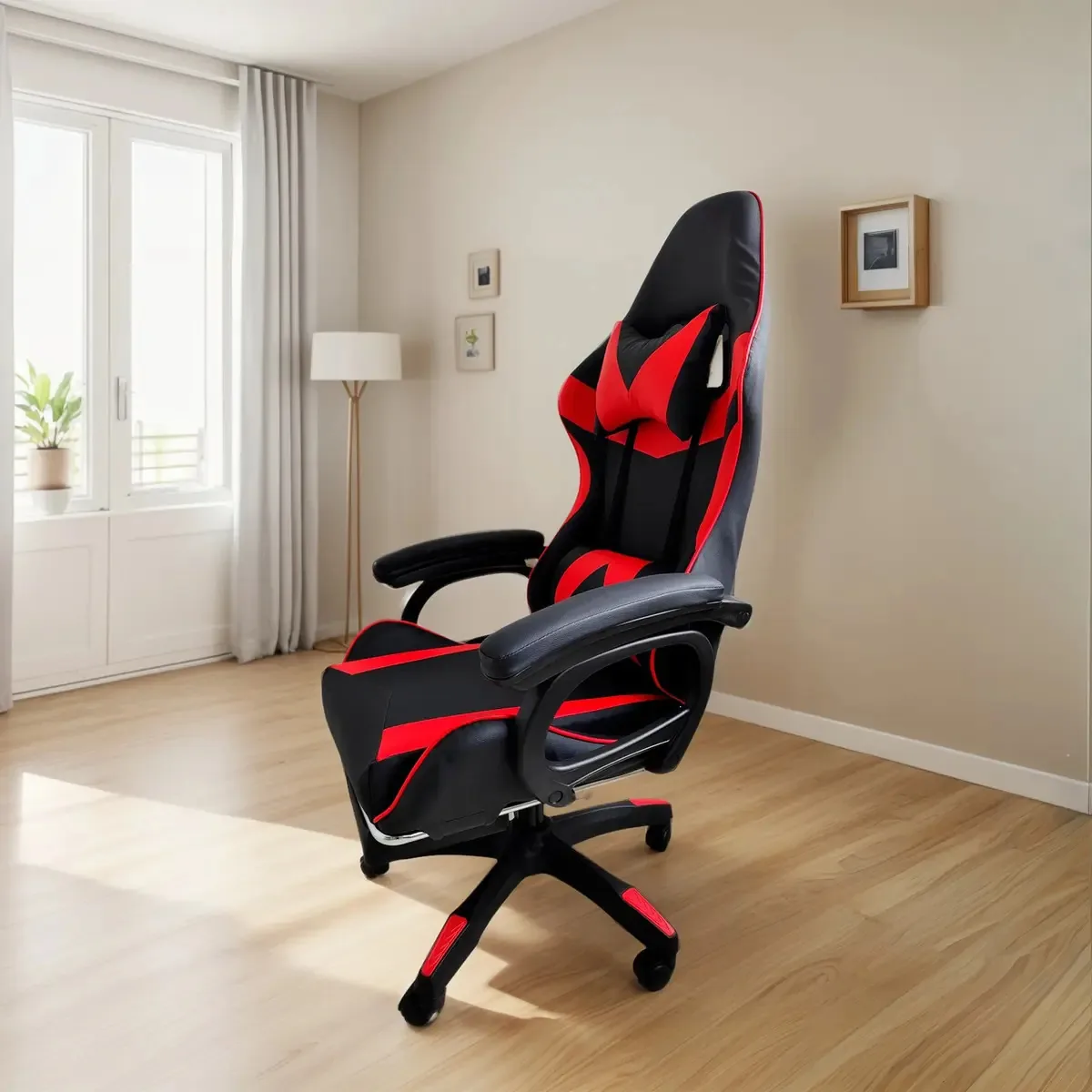 Cadeira Escritório Gamer Estofada Couro Sintético Vermelha Cor Vermelho