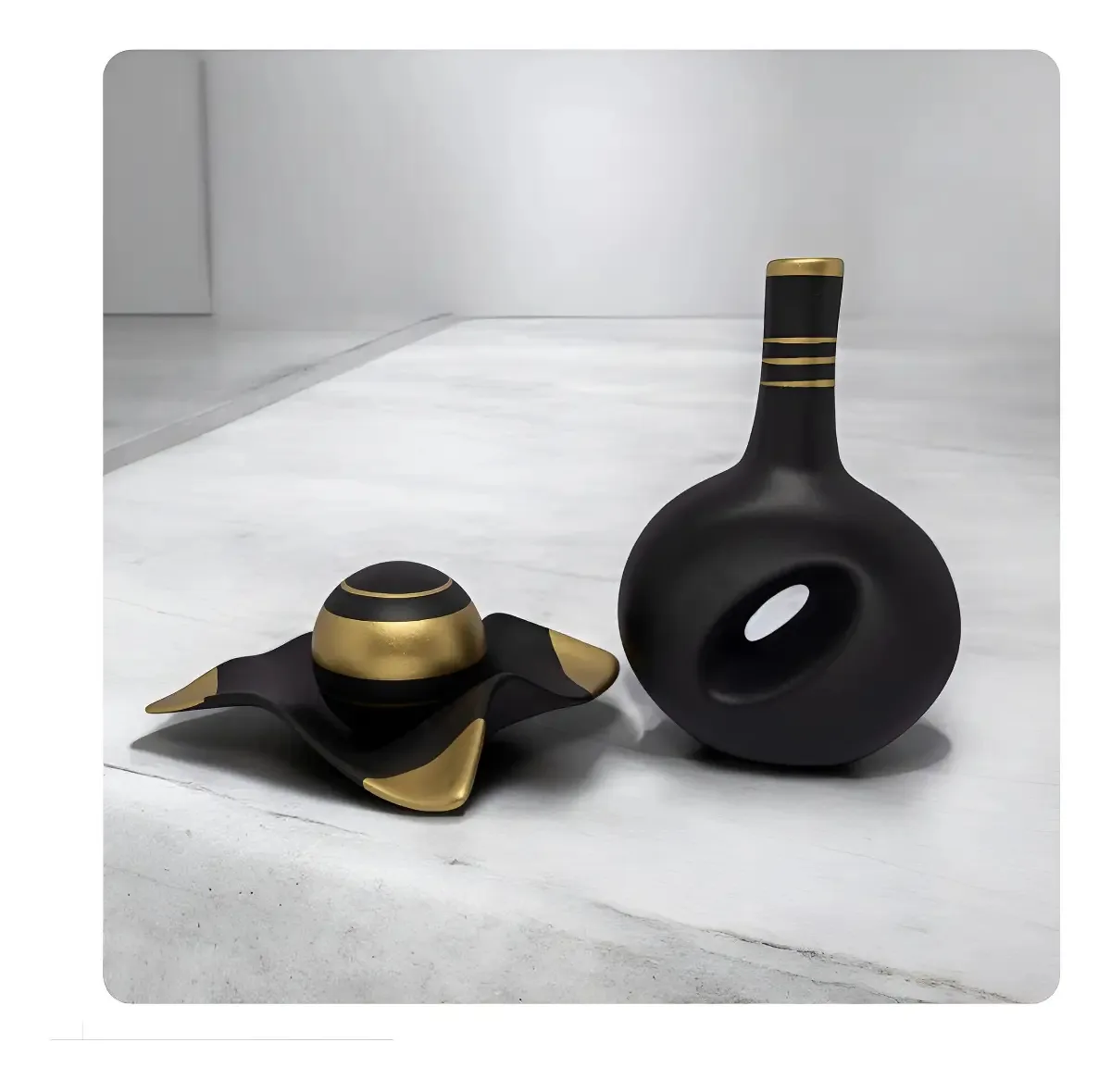 Enfeites Estante Decoração Sala Rack Vaso Decorativo Casa Cor Preto Lisa