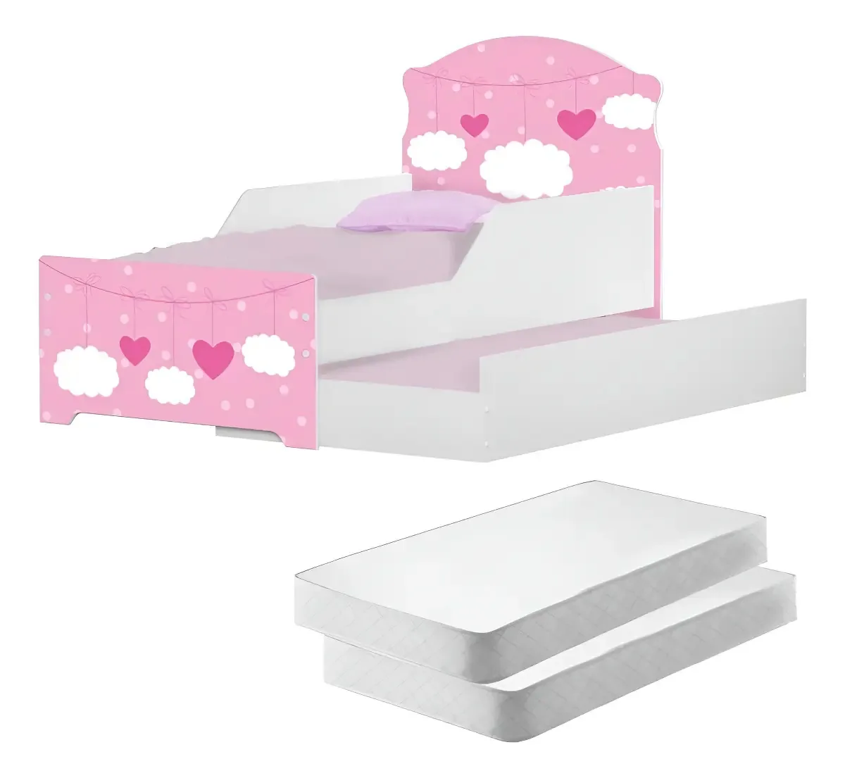 Bicama Infantil CasaH Cama Auxiliar Branco MDF Com Colchões