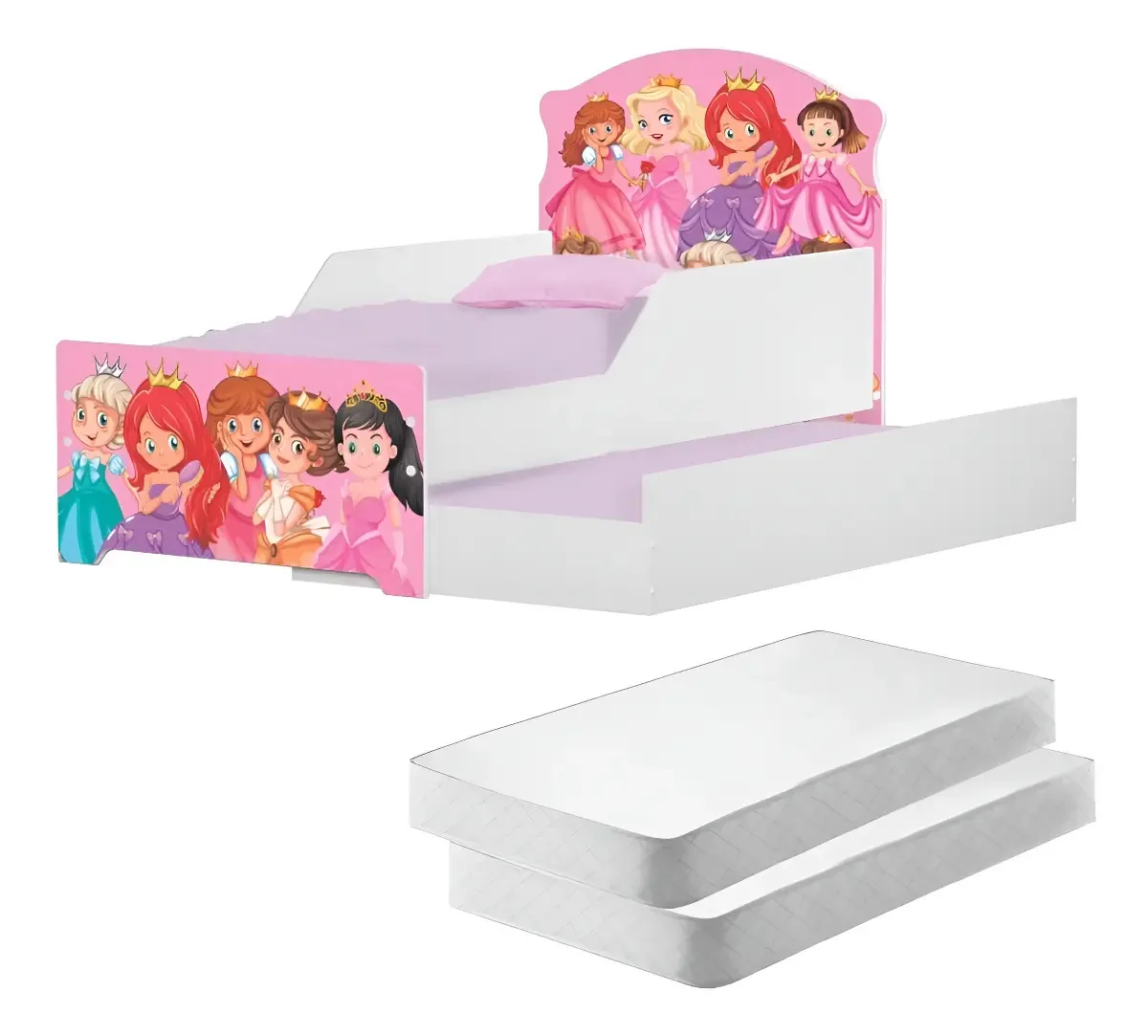 Bicama Tricama Infantil CasaH Branco Princesas Com Colchões Solteiro