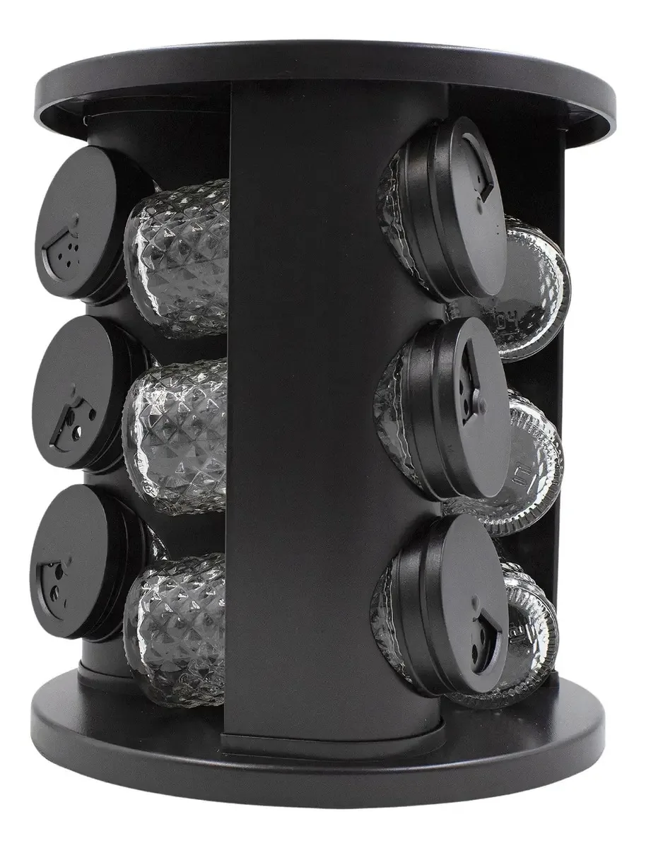 Porta Temperos Giratório Brinqlar com 9 Potes Vidro Cor Preto