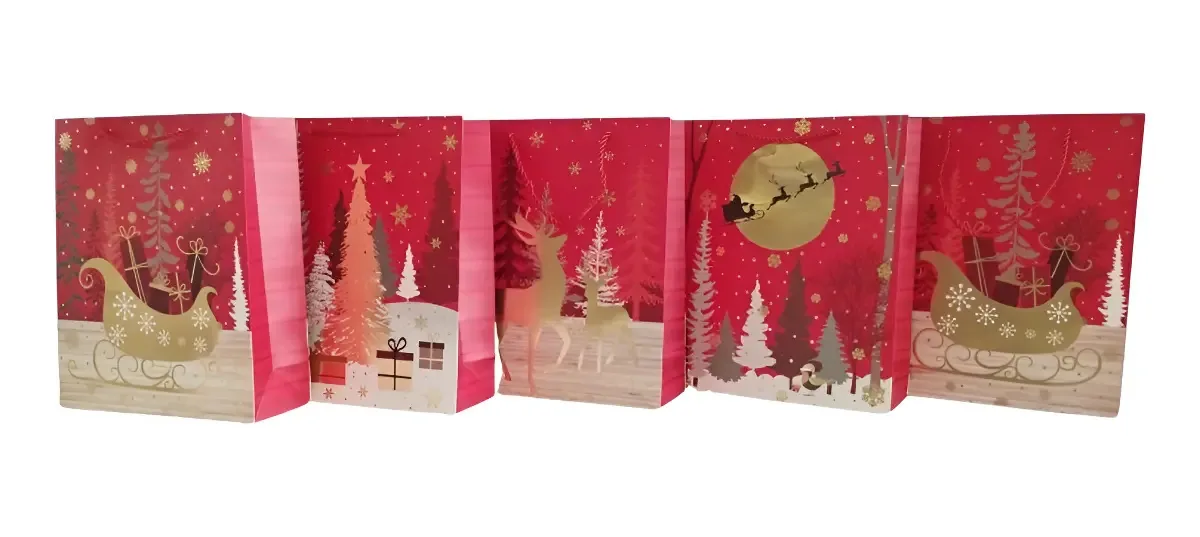 Kit 5 Sacolas Papel Vermelhas Natalinas Rio Master 32x26x10cm Ecológicas