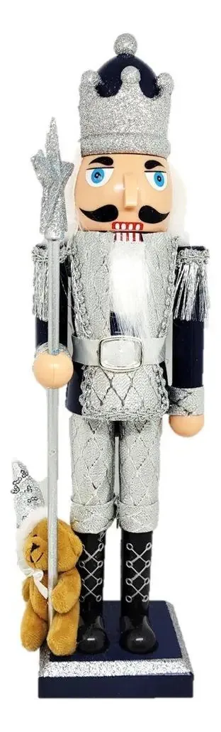 Quebra Nozes Natal Azul E Prata 60cm - Boca Articulada