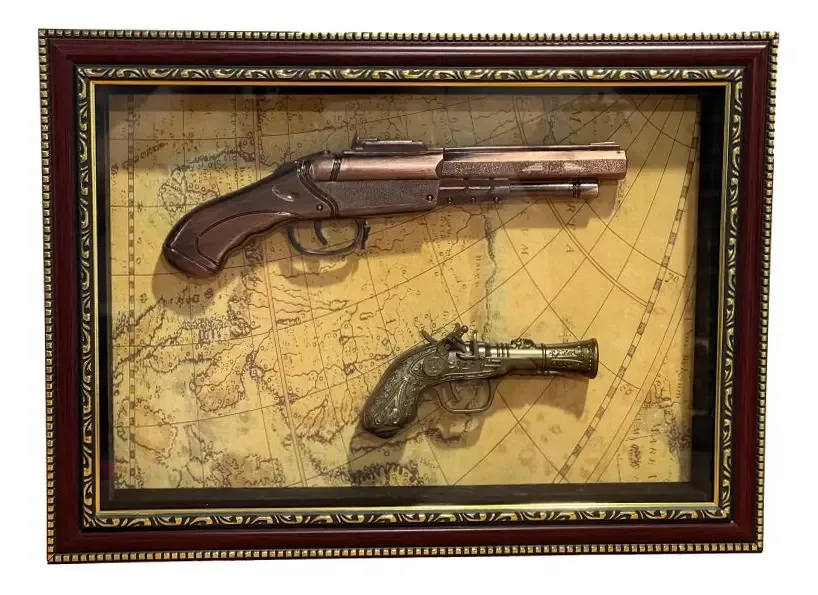 Quadro Retro Armas Antigas Decoração Garrucha Mapa