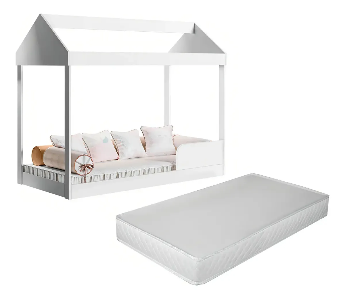 Cama Berço Mini Infantil Castelo Casinha Montessoriana Menina Com Colchão Criança Para Quarto Do Bebê Branco