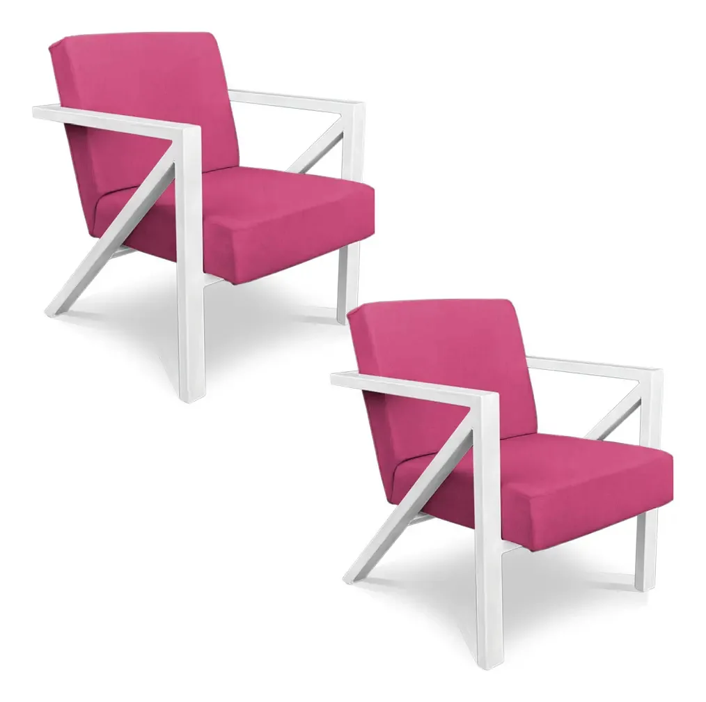 Kit 2 Poltronas Para Sala Angel Corano Rosa Base Branca