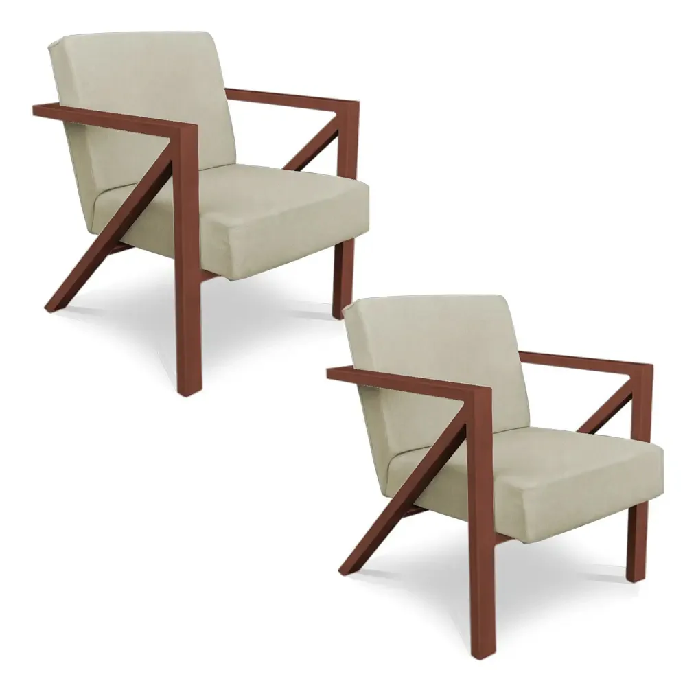Kit 2 Poltronas Para Sala Angel Corano Bege Base Cobre