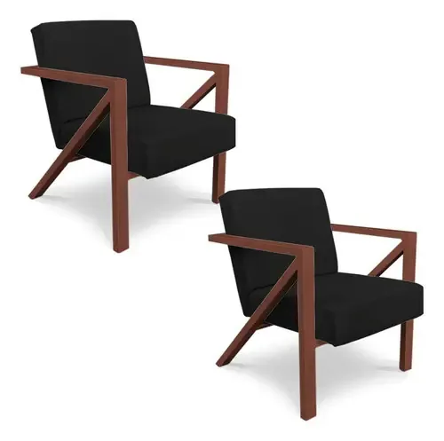 Kit 2 Poltronas Para Sala Angel Corano Preto Base Cobre