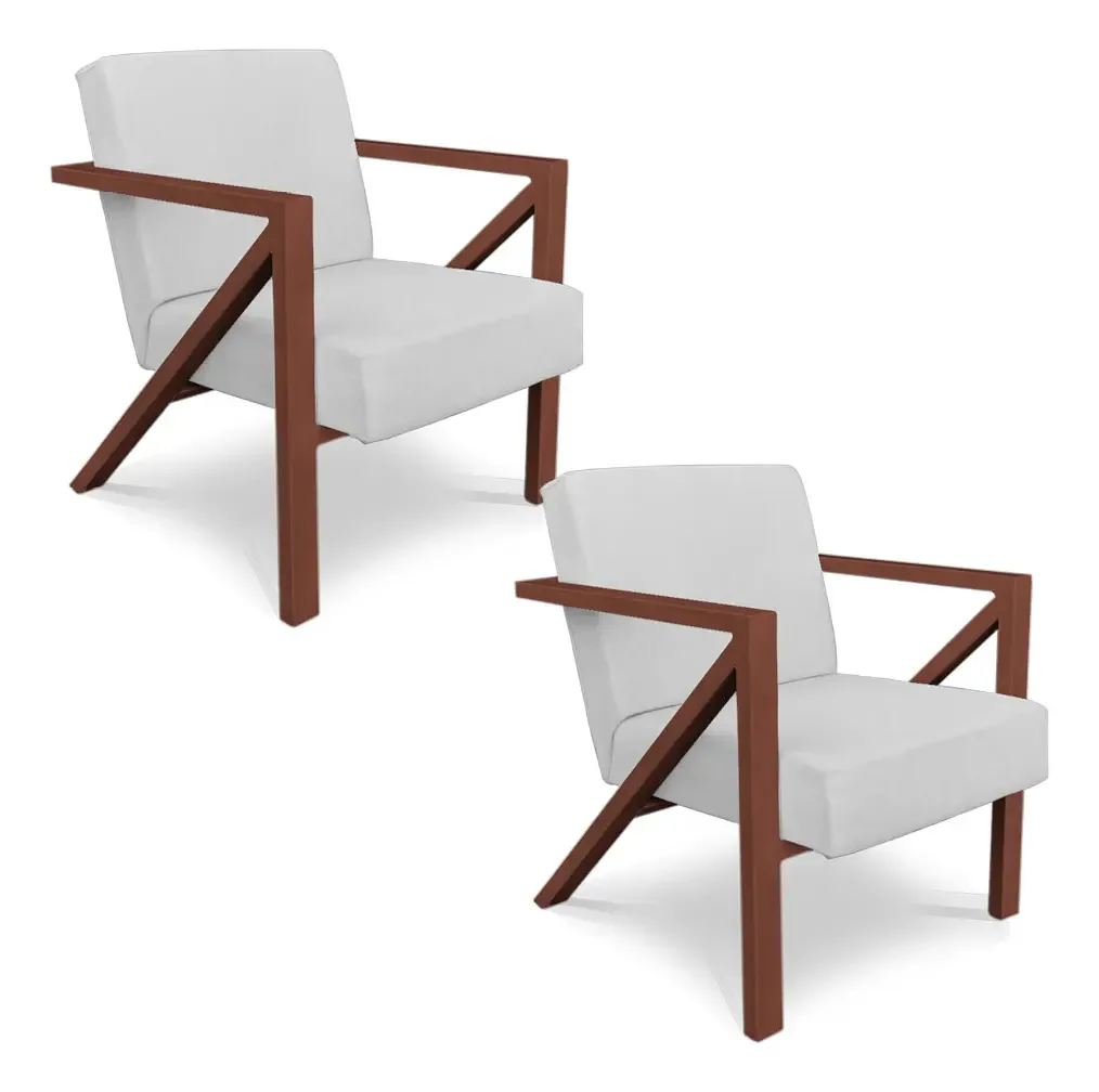 Kit 2 Poltronas Para Sala De Estar Angel Corano Base Cobre Cor Branco