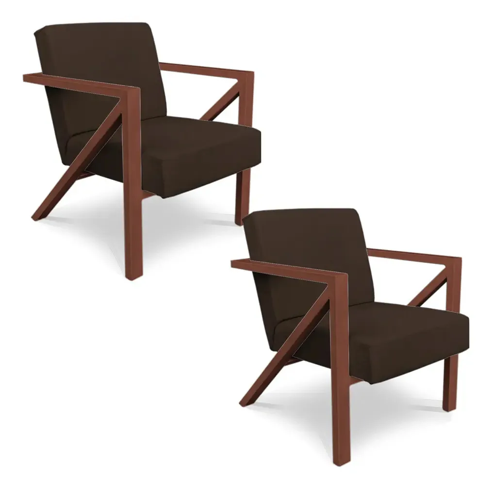 Kit 2 Poltronas Para Sala Angel Corano Base Cobre Cor Marrom
