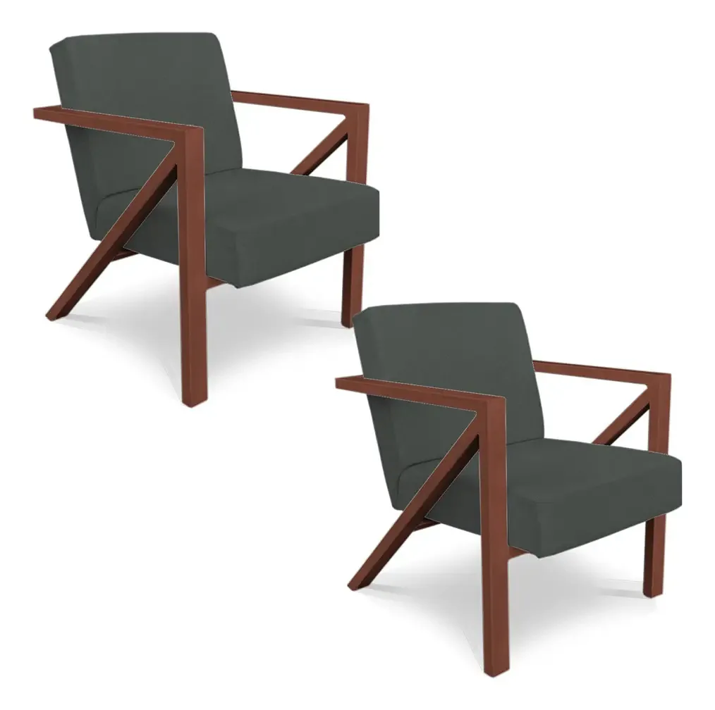 Kit 2 Poltronas Para Sala Angel Veludo Cinza Base Cobre