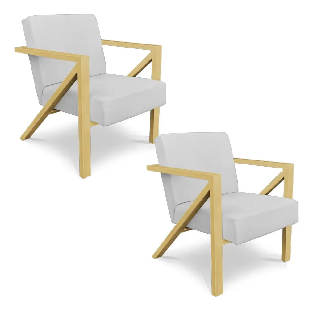 Kit 2 Poltronas Para Sala Angel Corano Branco Base Dourada