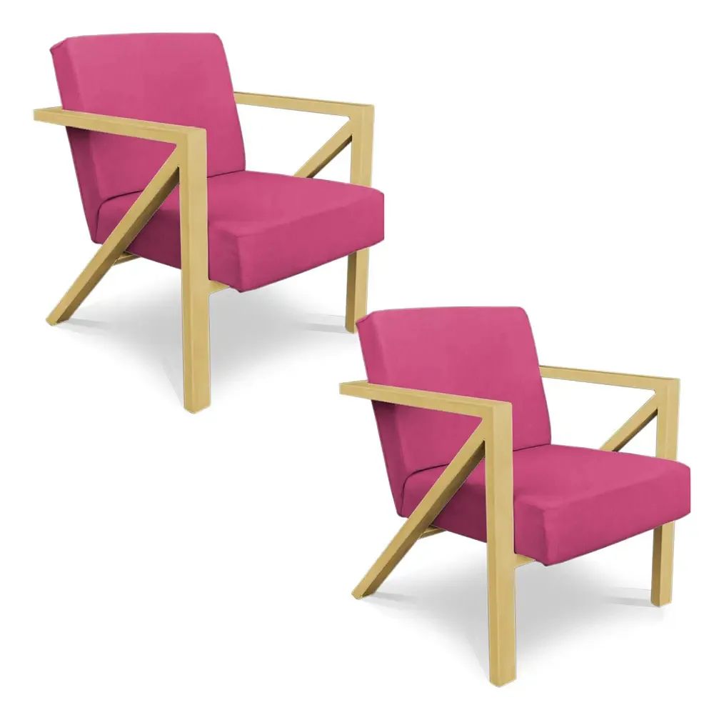 Kit 2 Poltronas Para Sala Angel Corano Base Dourada Cor Rosa