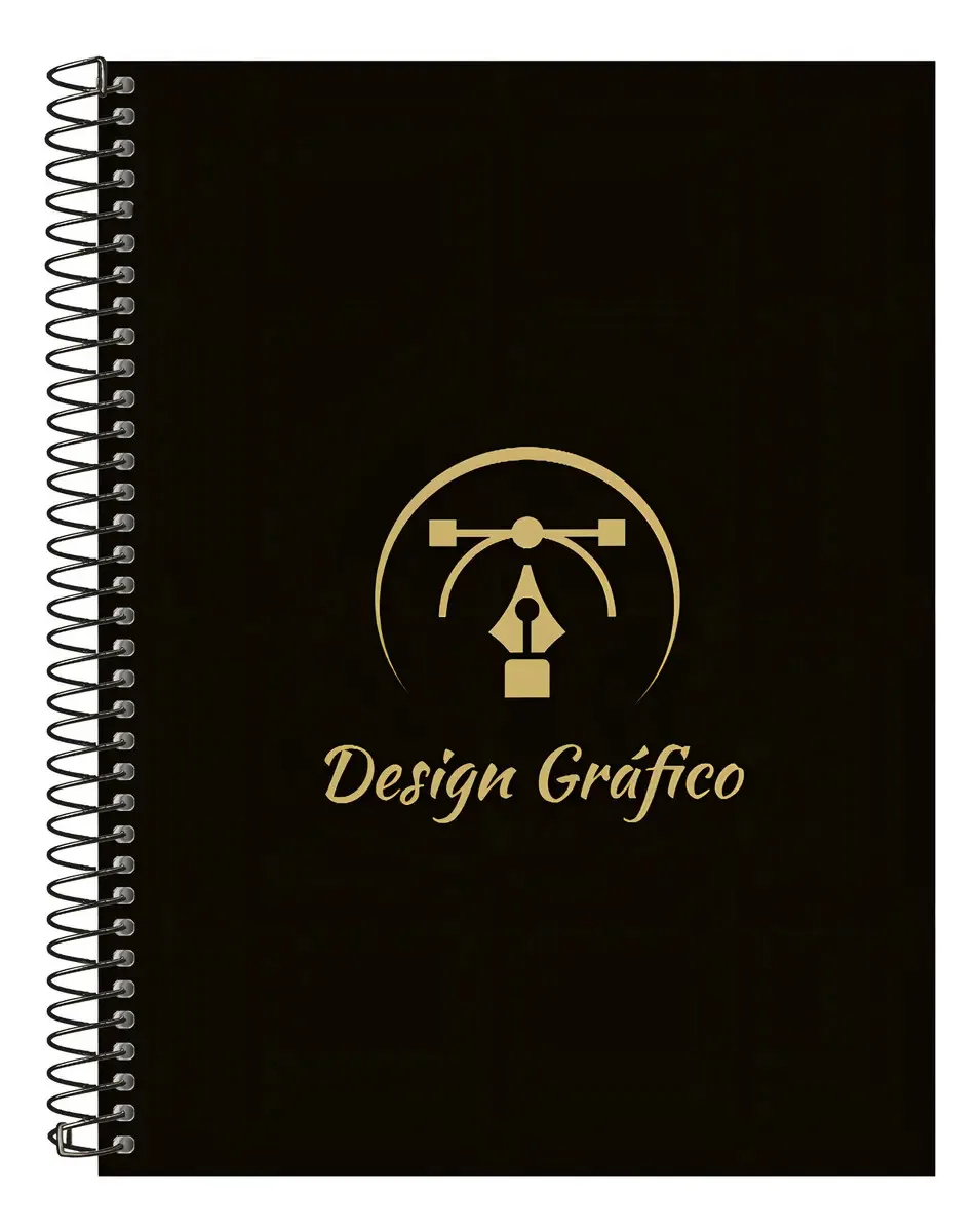 Caderno Universitário Profissões Preto E Gold 15 Matérias Cor Design Gráfico