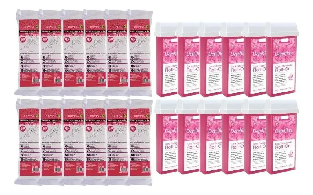 12un Refil Cera Roll On Rosa 1200folhas Papel Tnt Depilação