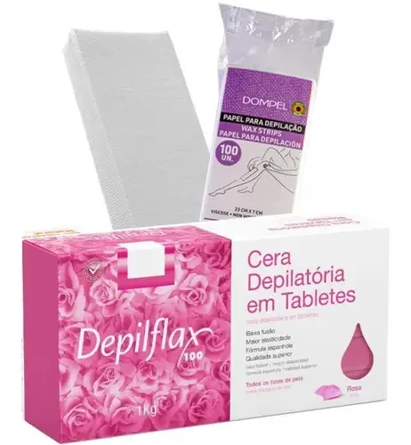 1kg Cera Quente Depilflax Rosa 100 Folhas Viscose Depilação