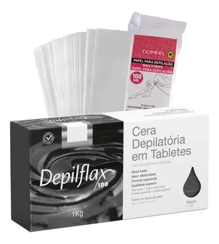 1kg Cera Quente Depilflax Negra 100 Folhas Tnt Depilação